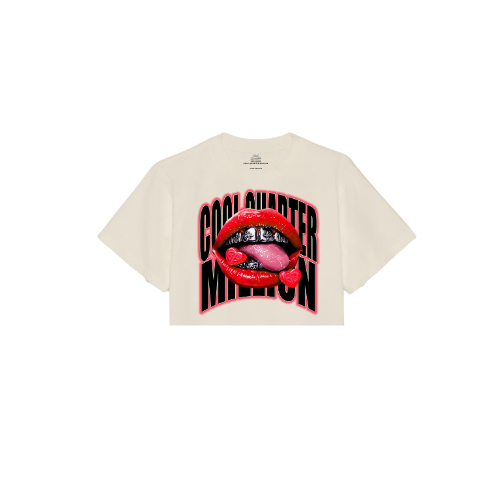 CHROME KISSED OVERSIZED CROPPED TEE -CREAM